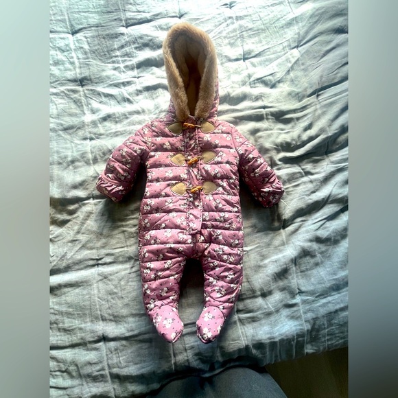 Nicole Miller Other - Nichole Miller Baby Girls Hooded Snowsuit Purple Floral Lined Winter 6-9 Months